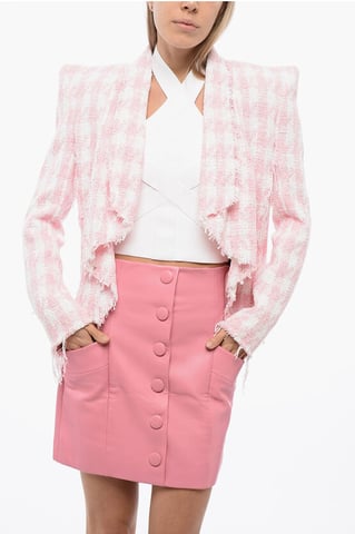 Tweedblazer met franjes in roze