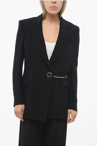 Peak Lapel TORIKO Blazer with Logoed Chain in Black