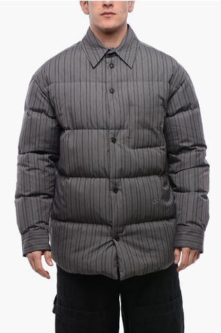 Pinstriped Cotton Padded Reversible Overshirt in Gray