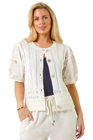 Petite Embroidered Sleeve Knit Cardigan