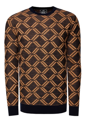 Fine knit with checkered pattern Round neck sweater