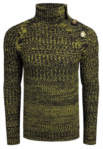 Side Button-Plated Coarse Knit Turtleneck Sweater