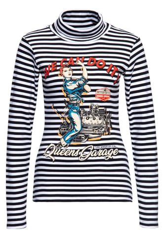 Queen Kerosin Damen Rollkragen Langarmshirt We can do it schwarz