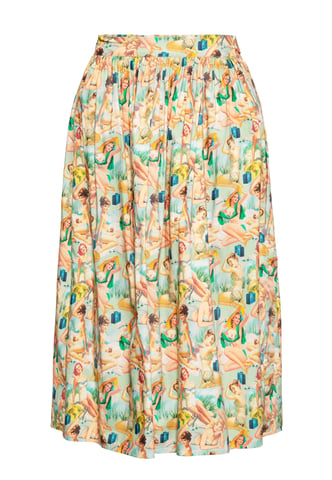 Queen Kerosin Damen Swing Wickelrock mit Pin-Up All-Over-Print Pin-Up mehrfarbig