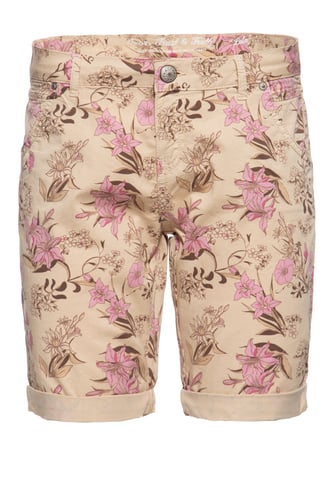 Amor, Truth & Trust Damen ATT JEANS Feminine Jeansshorts mit floralem All-Over Print Lola beige