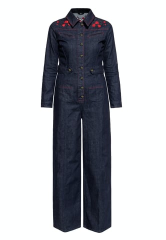 Queen Kerosin Damen Western Overall Roses Denim