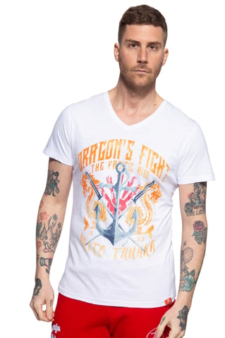 Akito Tanaka Herren T-Shirt mit Frontprint Dragon Anchor weiß