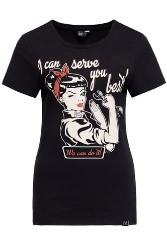 Queen Kerosin Damen Print T-Shirt I can serve you schwarz