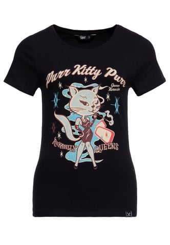 Queen Kerosin Damen T-Shirt Purr Kitty Purr schwarz