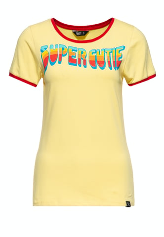 Queen Kerosin Damen Vintage Ringer T-Shirt Super Cutie zartgelb