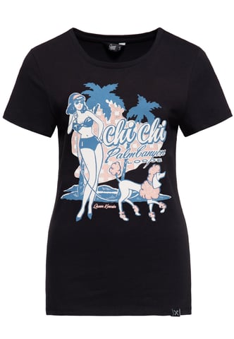 Queen Kerosin Damen T-Shirt Chi Chi Beach Poodle schwarz