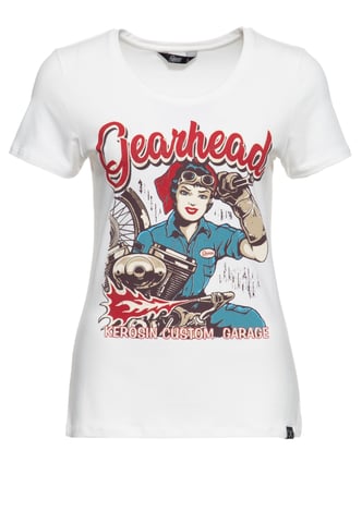 Queen Kerosin Damen T-Shirt mit Frontprint und Rundhalsausschnitt Gearhead offwhite