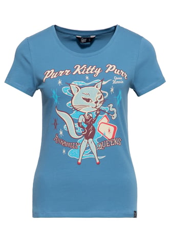 Queen Kerosin Damen T-Shirt Purr Kitty Purr blau