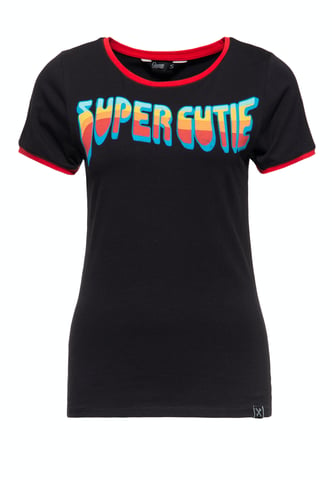 Queen Kerosin Damen Vintage Ringer T-Shirt Super Cutie schwarz