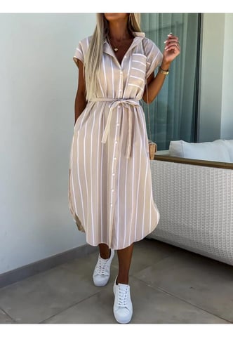 Women's Striped Tie Waist Short Sleeve Dress