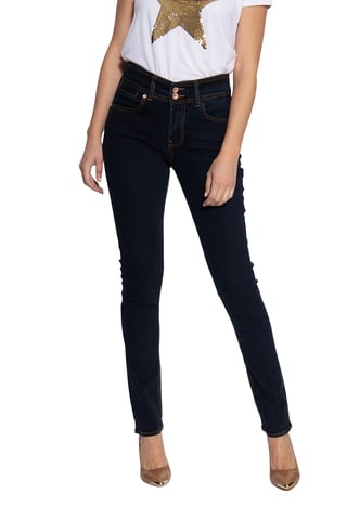 Amor, Truth & Trust Damen Slim Fit Jeans mit kontrastierdenden Absteppungen Chloe dunkelblau