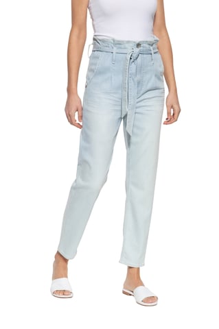 Amor, Truth & Trust Damen ATT JEANS Damen Jeans im Paperbag-Design mit Streifenmuster Moon hellblau