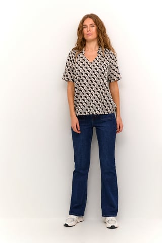 Blouse met korte mouwen Regular fit Feather/Black Geometric Print white black