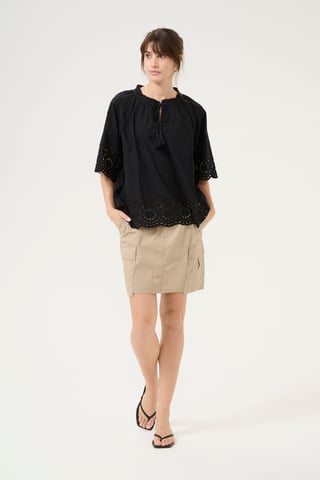 Blouse with short sleeve Relaxed fit Black