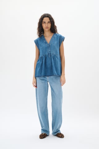 Blouse with short sleeve Regular fit Washed Denim