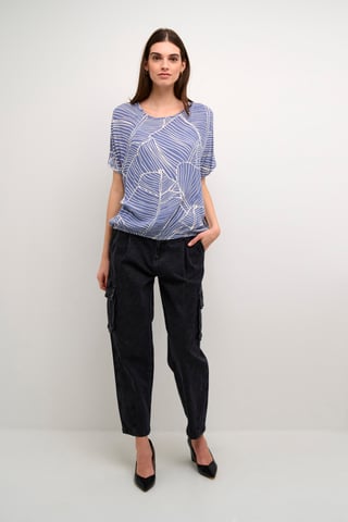 Sleeveless blouse Loose fit Indigo Blue/Turtledove Leaf