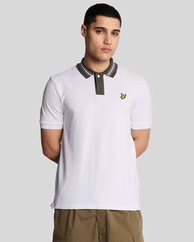 Lyle & Scott Kontrastkantad Krage Polo T-shirt - Vit