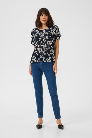 Blouse with short sleeve Relaxed fit Marine Flower
