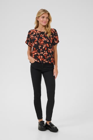 Blouse with short sleeve Relaxed fit Red Flower