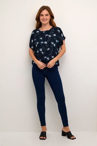 Blouse with short sleeve Relaxed fit Midnight marine little flower