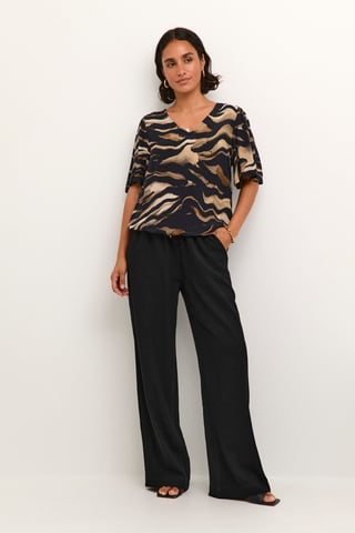Blouse with short sleeve Regular fit Black/Brown Tiger Print