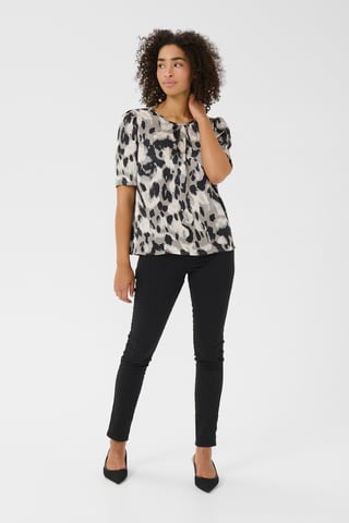 Blouse with short sleeve Regular fit Grey Leopard Print