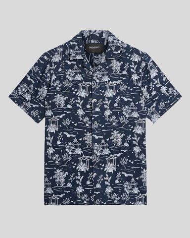Lyle & Scott Botanical Garden Print Resort Shirt - Donkerblauw