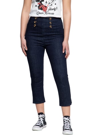 Queen Kerosin Damen High Waist Capri Jeanshose dunkelblau