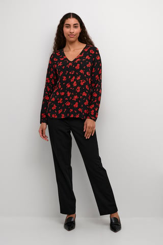 Blouse with long sleeve Regular fit Black_Red Flower Print