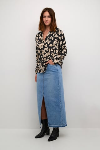 Blouse with long sleeve Regular fit Black/Sand Leo Print