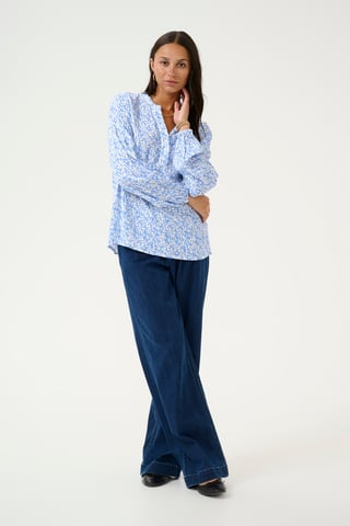 Blouse with long sleeve Loose fit Blue/Chalk Graphic Print