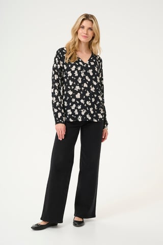 Blouse with long sleeve Regular fit Black/White Flower Print