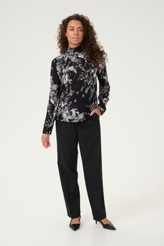 Blouse with long sleeve Regular fit Black/White Painted Flower