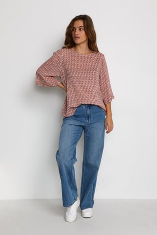 Blouse met lange mouwen Regular fit Dusty red / chalk leaf white red