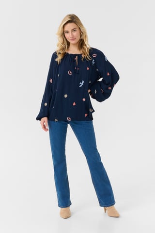 Blouse met lange mouwen Loose fit Dress blue with mulitcolor emb blue