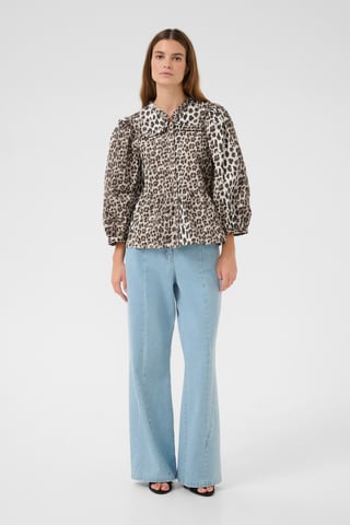 Blouse with long sleeve Feminine Silhouette Ulrike print - Simply taupe