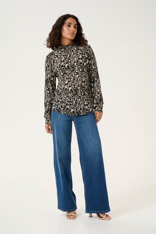 Blouse with long sleeve Regular fit Black/ElefantS. GraphicFlower