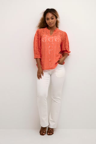Blouse with short sleeve A-shape Hot Coral