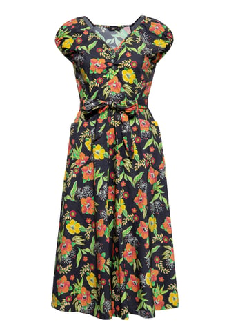 Queen Kerosin Damen Swing Kleid Hibiskus Black mehrfarbig