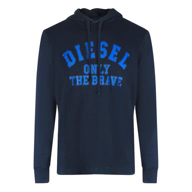 Diesel Only The Brave Logo Navy Blue Hooded T-Shirt