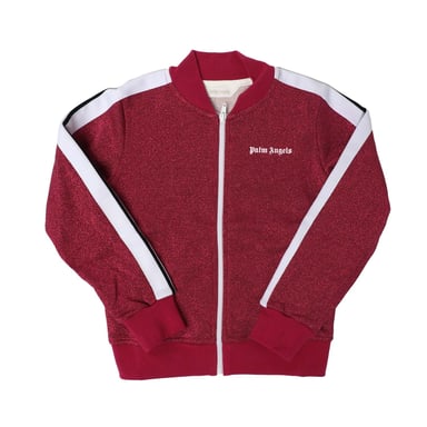 Girl's Palm Angels Juniors Logo Lurex Bomber Track Jacket in Pink white