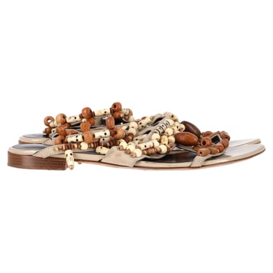 Oscar de la Renta Corinne Embellished Strappy Flat Sandals in Multicolor Leather