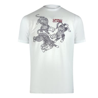 Cavalli Class Traditional Style Leopard Graphic Off White T-shirt