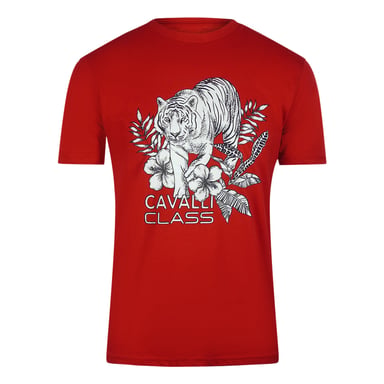 Cavalli Class Tiger Floral Logo Red T-shirt