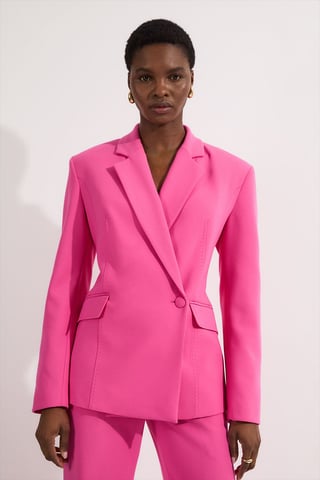 Compact Stretch Stab Stitch Asymmetric Wrap Tailored Blazer